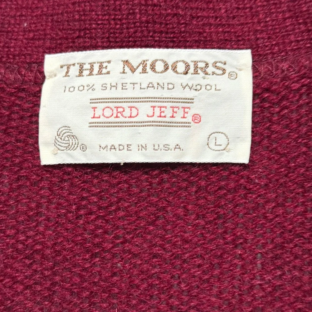 Lord Jeff The Moors‎ Cardigan Mens L Burgundy Shetland Wool Vintage USA 3504